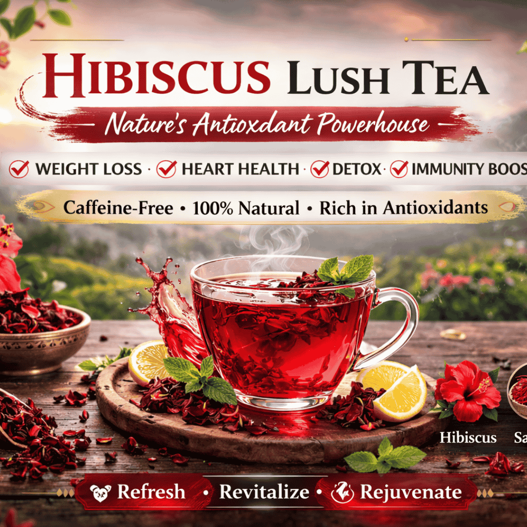 Vibrant red hibiscus herbal tea made from dried hibiscus petals by Dark Obsession